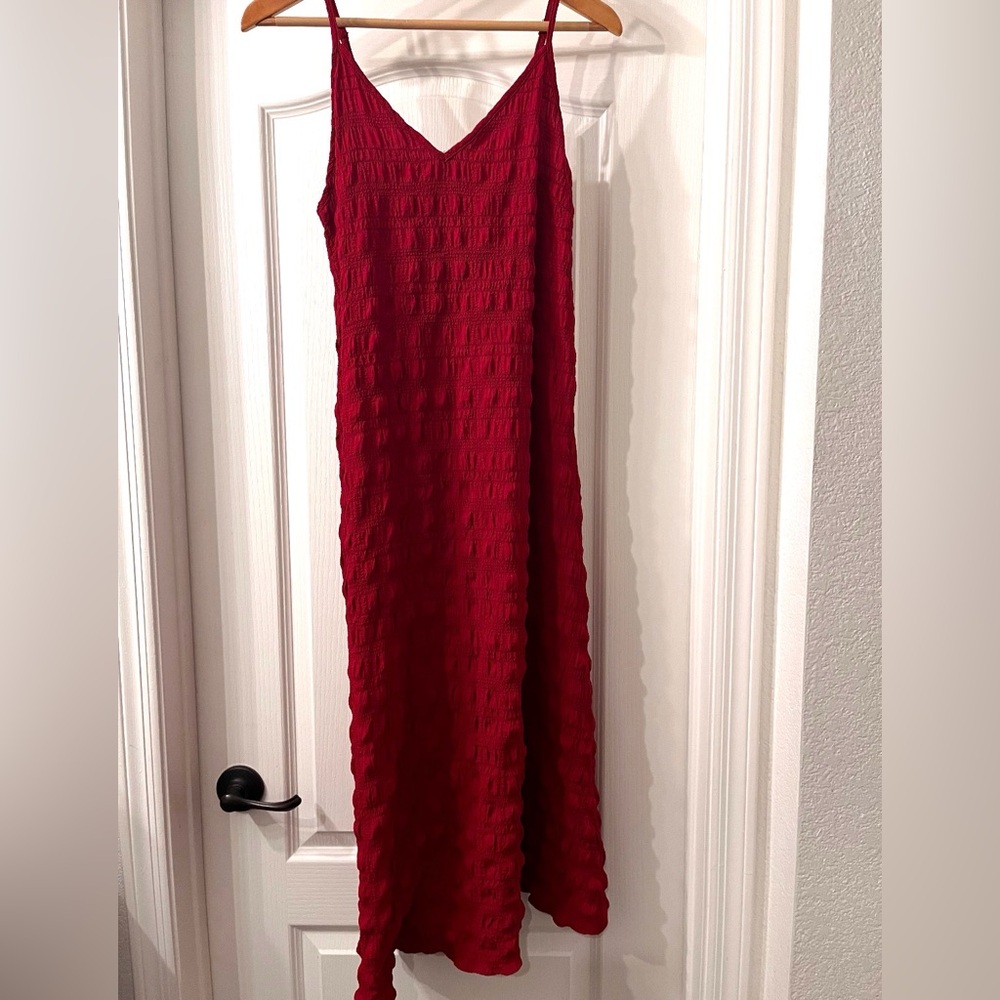 SHEIN Burgundy Textured V-Neck Maxi Slip Dress